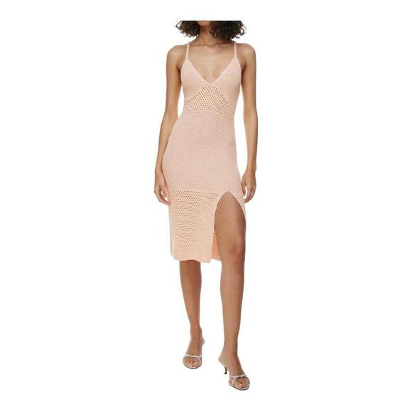 ARITZIA Wilfred Evie Crochet Midi Dress Seashell Pink Size M - Picture 1 of 9